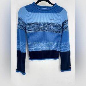 Vintage Y2K Mudd Small Blue Ribbed Striped Sweater Mock Clueless Phoebe Chunky